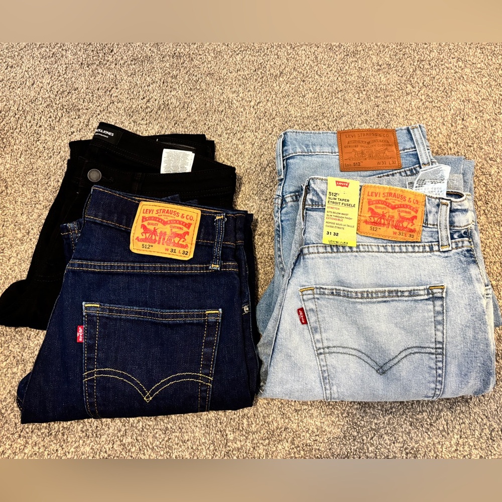 MENS 31x32 - 4 pairs of Jeans: 3 Levi + 1 jack & Jones - NWT/NWOT